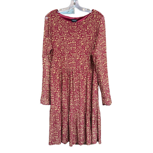 Torrid 1 red tan dress leaf print long sleeve mesh dress lined round neck 14 16